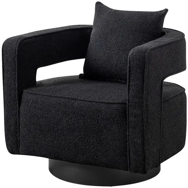 Main image of Swivel Barrel Chair, Modern Teddy Round Accent Chairs Curved Open Back, 360 Degree Swivel Arm Chair with Pillow, Single Sofa Chair for Living Room Bedroom,Black