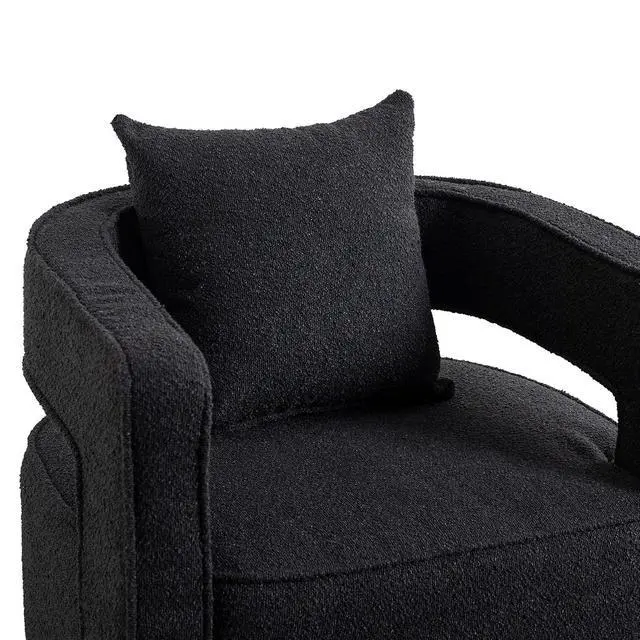 Alt view image 7 of 7 - Swivel Barrel Chair, Modern Teddy Round Accent Chairs Curved Open Back, 360 Degree Swivel Arm Chair with Pillow, Single Sofa Chair for Living Room Bedroom,Black