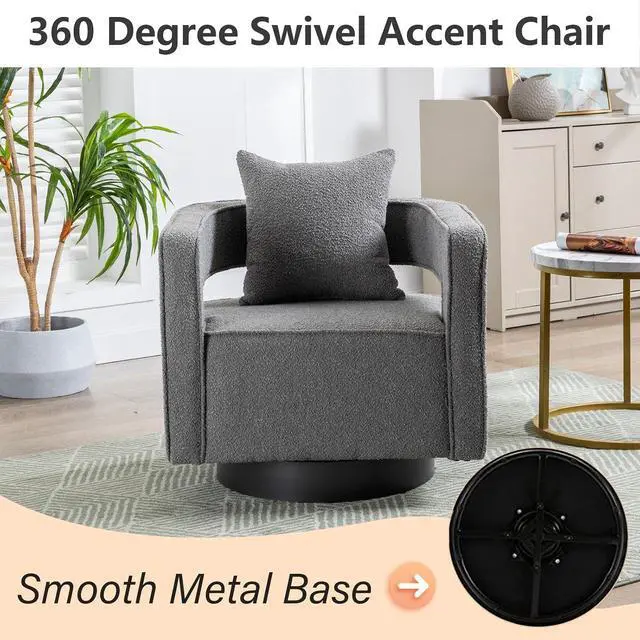 Alt view image 4 of 7 - Swivel Barrel Chair Set of 2, Modern Teddy Round Accent Chairs Curved Open Back, 360 Degree Swivel Arm Chair with Pillow, Single Sofa Chair for Living Room Bedroom,Grey