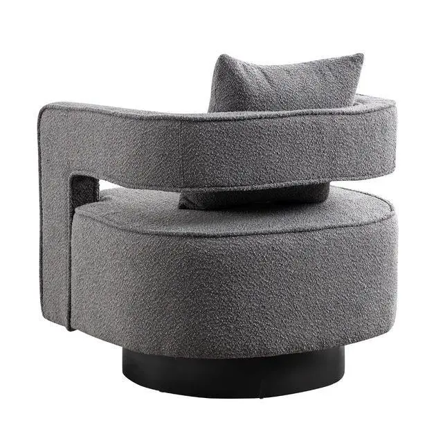 Alt view image 7 of 7 - Swivel Barrel Chair, Modern Teddy Round Accent Chairs Curved Open Back, 360 Degree Swivel Arm Chair with Pillow, Single Sofa Chair for Living Room Bedroom,Grey