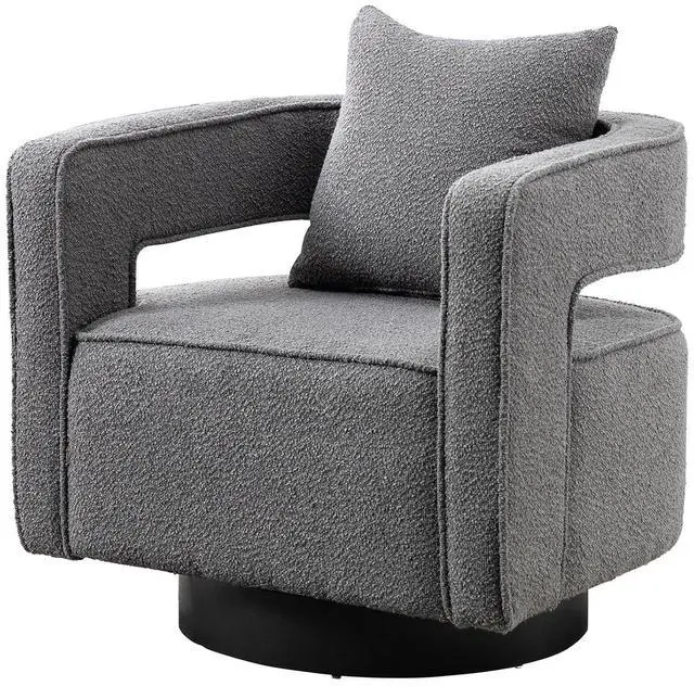 Main image of Swivel Barrel Chair, Modern Teddy Round Accent Chairs Curved Open Back, 360 Degree Swivel Arm Chair with Pillow, Single Sofa Chair for Living Room Bedroom,Grey