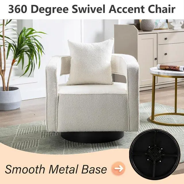 Alt view image 4 of 7 - Swivel Barrel Chair Set of 2, Modern Teddy Round Accent Chairs Curved Open Back, 360 Degree Swivel Arm Chair with Pillow, Single Sofa Chair for Living Room Bedroom,White