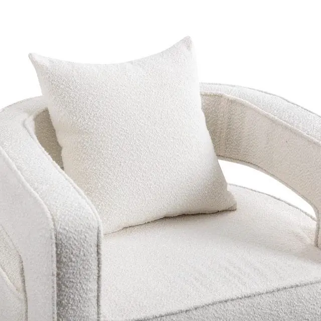 Alt view image 7 of 7 - Swivel Barrel Chair Set of 2, Modern Teddy Round Accent Chairs Curved Open Back, 360 Degree Swivel Arm Chair with Pillow, Single Sofa Chair for Living Room Bedroom,White