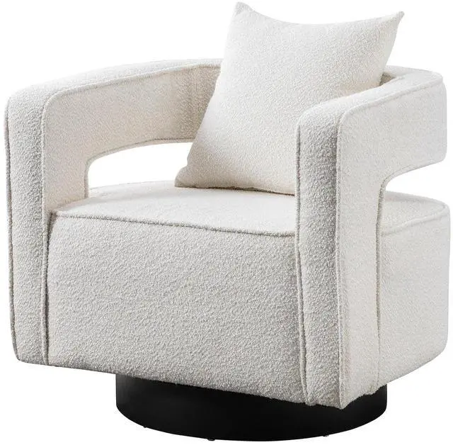Main image of Swivel Barrel Chair, Modern Teddy Round Accent Chairs Curved Open Back, 360 Degree Swivel Arm Chair with Pillow, Single Sofa Chair for Living Room Bedroom,White