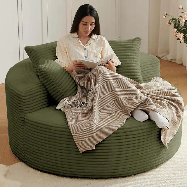 Main image of 55'' Oversized Round Lounge Chair, Corduroy Upholstered Indoor Chaise, Cloud Soft Large Circle Sofa Bed for Reading,Living Room,No Assembly Required,Green