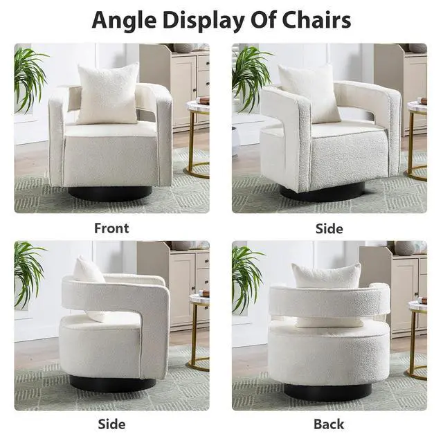 Alt view image 6 of 7 - Swivel Barrel Chair Set of 2, Modern Teddy Round Accent Chairs Curved Open Back, 360 Degree Swivel Arm Chair with Pillow, Single Sofa Chair for Living Room Bedroom,White