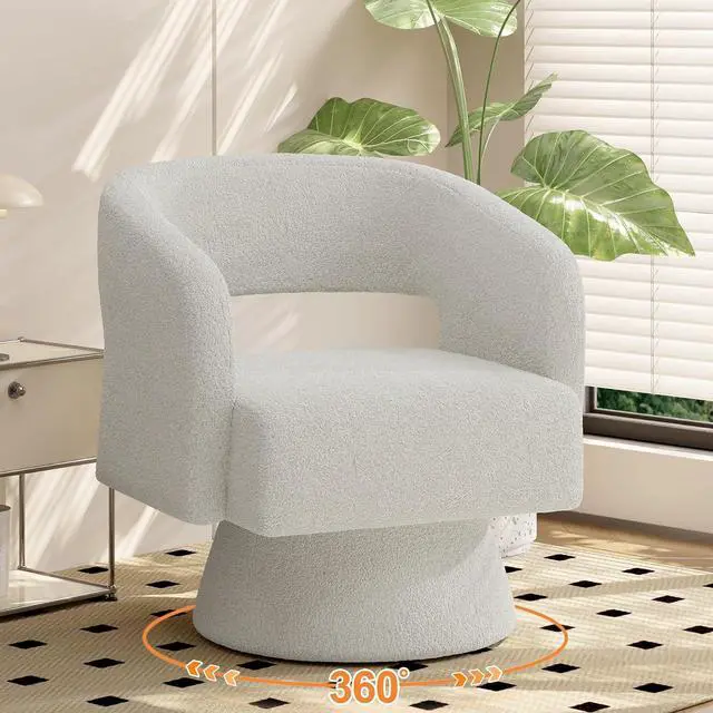 Main image of Swivel Barrel Accent Chair,Oversized Teddy Upholstered Round Swivel Chair,Modern Luxury 360 Degree Living Room Vanity Chair for Bedroom Office,White