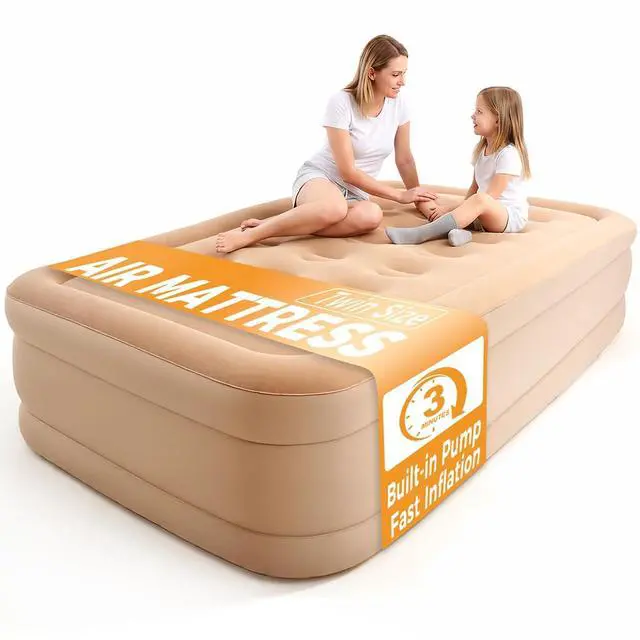 Main image of 16'' Twin Air Mattress with Built-in Pump & 4800mAh Rechargeable Battery, Portable Inflatable Bed, Quick Inflate & Deflate, Puncture-Resistant Airbed for Camping, Travel & Overnight Guests