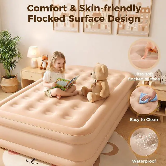 Alt view image 4 of 6 - 16'' Twin Air Mattress with Built-in Pump & 4800mAh Rechargeable Battery, Portable Inflatable Bed, Quick Inflate & Deflate, Puncture-Resistant Airbed for Camping, Travel & Overnight Guests