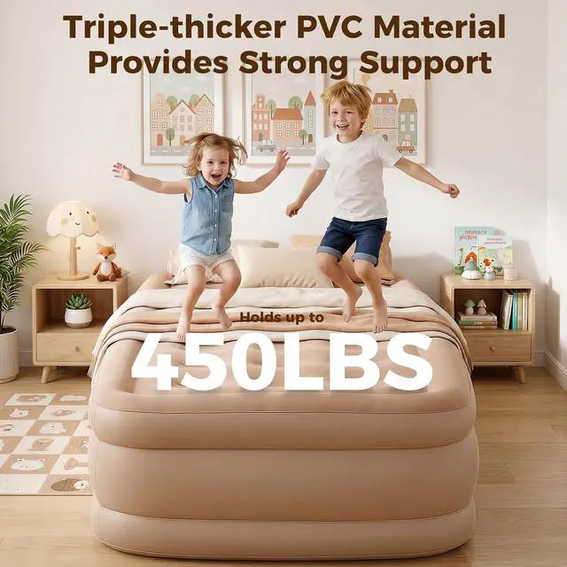 Alt view image 3 of 6 - 16'' Twin Air Mattress with Built-in Pump & 4800mAh Rechargeable Battery, Portable Inflatable Bed, Quick Inflate & Deflate, Puncture-Resistant Airbed for Camping, Travel & Overnight Guests