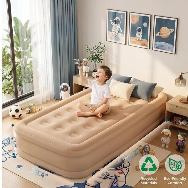 Alt view image 6 of 6 - 16'' Twin Air Mattress with Built-in Pump & 4800mAh Rechargeable Battery, Portable Inflatable Bed, Quick Inflate & Deflate, Puncture-Resistant Airbed for Camping, Travel & Overnight Guests