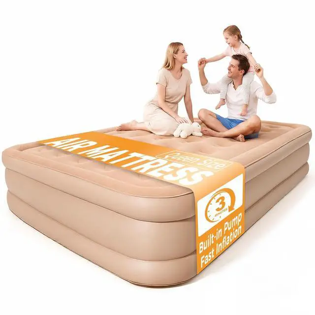 Main image of 16'' Queen Air Mattress, Inflatable Bed with Built-in Pump & 4800mAh Rechargeable Battery, Quick Inflation and Deflation, Puncture-Resistant Airbed for Camping, Travel & Overnight Guests