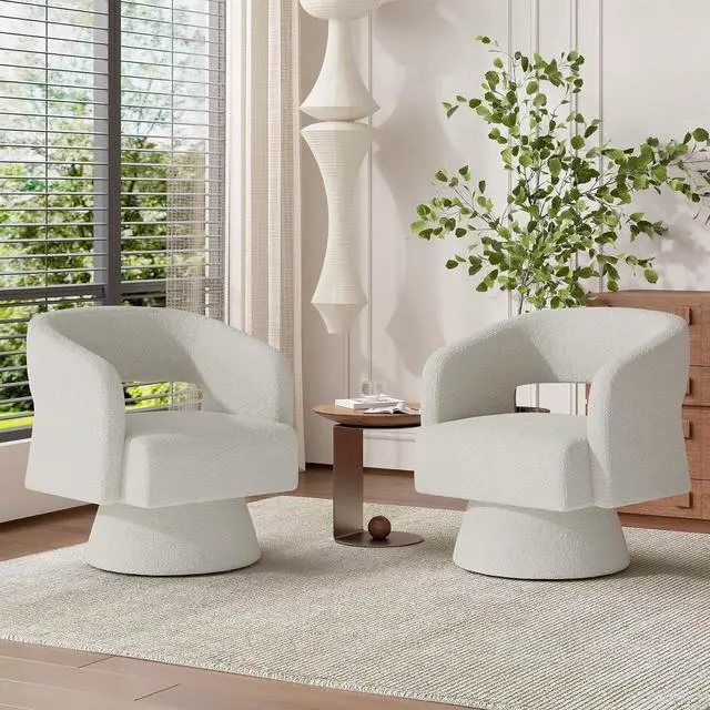 Main image of Swivel Barrel Accent Chair,Oversized Teddy Upholstered Round Swivel Chair,Modern Luxury 360 Degree Living Room Vanity Chair for Bedroom Office,White