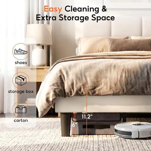 Alt view image 6 of 7 - Patbrela Upholstered Bed Frame Twin Size with Adjustable Headboard, Velvet Platform Bed Frame with Wooden Slats Support/No Box Spring Needed, Beige