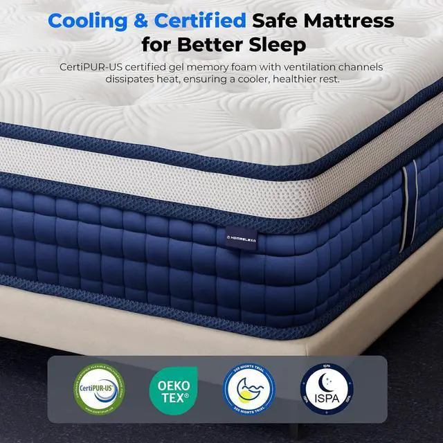 Alt view image 3 of 7 - 10'' Twin Mattress, Cooling Gel Memory Foam & 9 Layer Hybrid Mattress, 7-Zones Pocket Spring, Medium Firm Bed, Motion Isolation, Comfort Twin Size Mattress in a Box