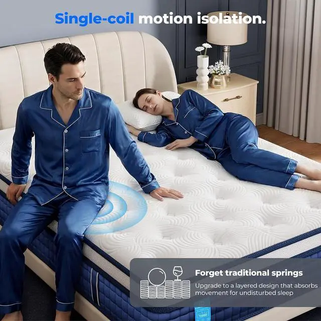 Alt view image 6 of 7 - 10'' Twin Mattress, Cooling Gel Memory Foam & 9 Layer Hybrid Mattress, 7-Zones Pocket Spring, Medium Firm Bed, Motion Isolation, Comfort Twin Size Mattress in a Box