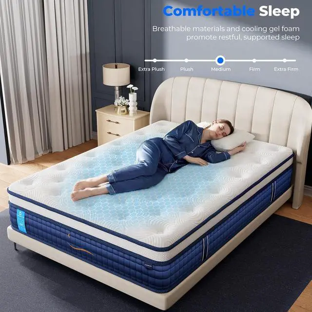 Alt view image 7 of 7 - 10'' Twin Mattress, Cooling Gel Memory Foam & 9 Layer Hybrid Mattress, 7-Zones Pocket Spring, Medium Firm Bed, Motion Isolation, Comfort Twin Size Mattress in a Box