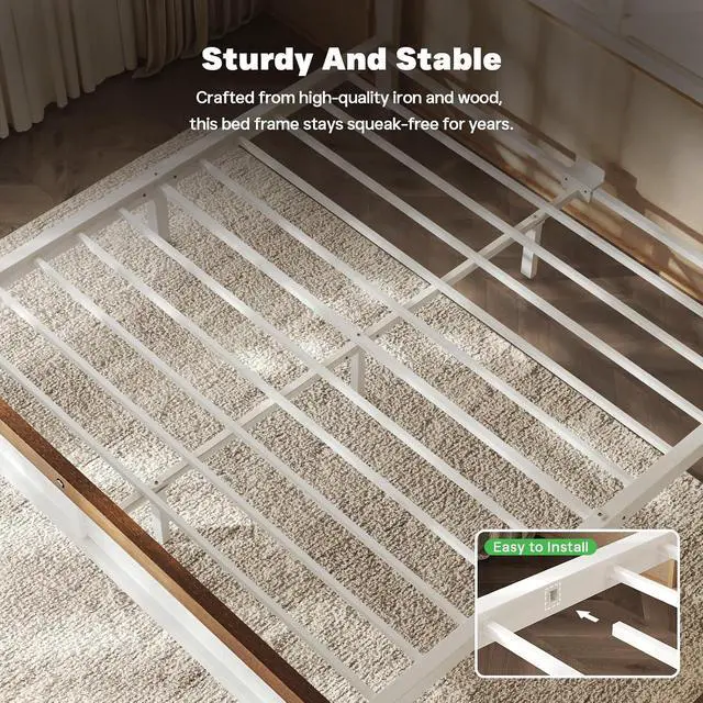 Alt view image 4 of 7 - Farmhouse Bed Frame Queen Size with 51" Tall Headboard and Footboard, Platform Bed Frame, No Box Spring Needed, White