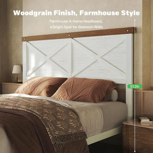 Alt view image 7 of 7 - Farmhouse Bed Frame Queen Size with 51" Tall Headboard and Footboard, Platform Bed Frame, No Box Spring Needed, White