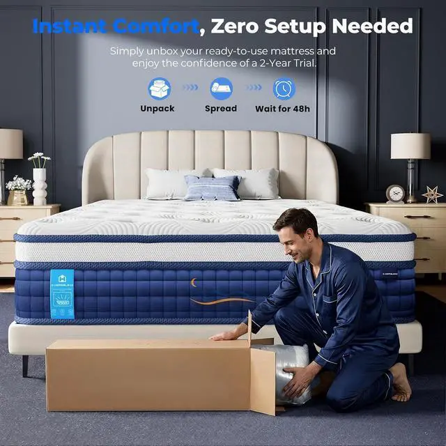 Alt view image 7 of 7 - 12'' Queen Mattress, Cooling Gel Memory Foam & 9 Layer Hybrid Mattress, 7-Zones Pocket Spring, Medium Firm Bed, Motion Isolation, Comfort Queen Size Mattress in a Box
