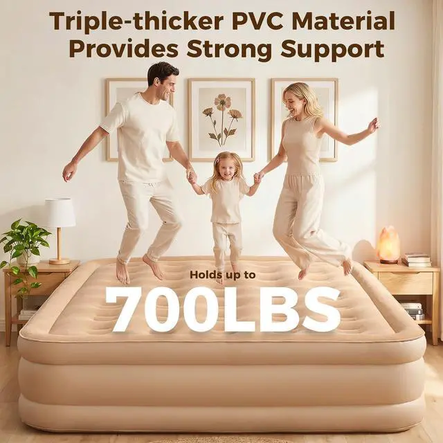 Alt view image 2 of 6 - 16'' King Air Mattress, Inflatable Bed with Built-in Pump & 4800mAh Rechargeable Battery, Puncture-Resistant Design, Quick Inflation/Deflation, Portable for Camping & Guests