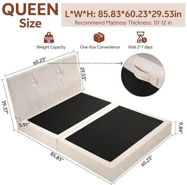 Alt view image 2 of 7 - Queen Bed Frame with Headboard, No Assembly Required Cloud Bed Frame, All Sponge Cushioned Upholstered Platform Bed Frame with Anti-Collision Soft Rounded Corners, No Box Spring Needed