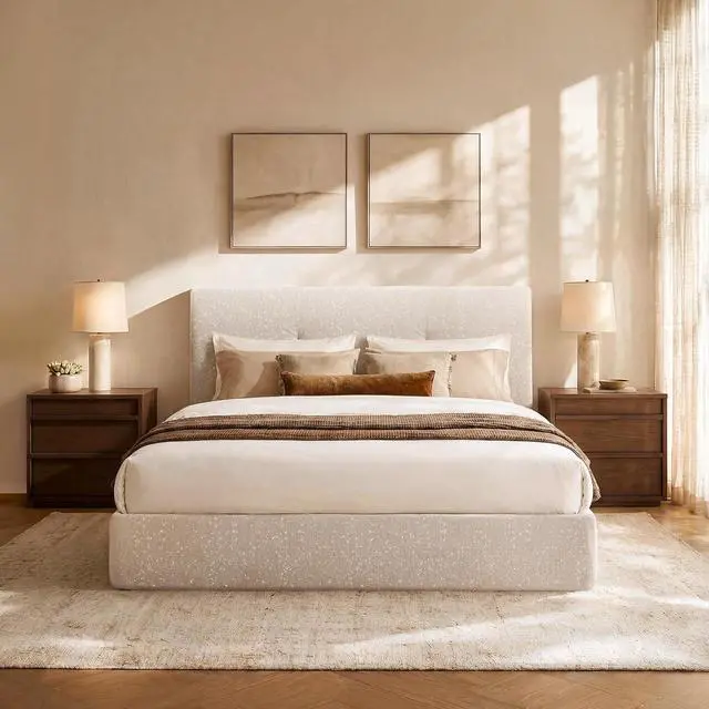 Main image of Queen Bed Frame with Headboard, No Assembly Required Cloud Bed Frame, All Sponge Cushioned Upholstered Platform Bed Frame with Anti-Collision Soft Rounded Corners, No Box Spring Needed