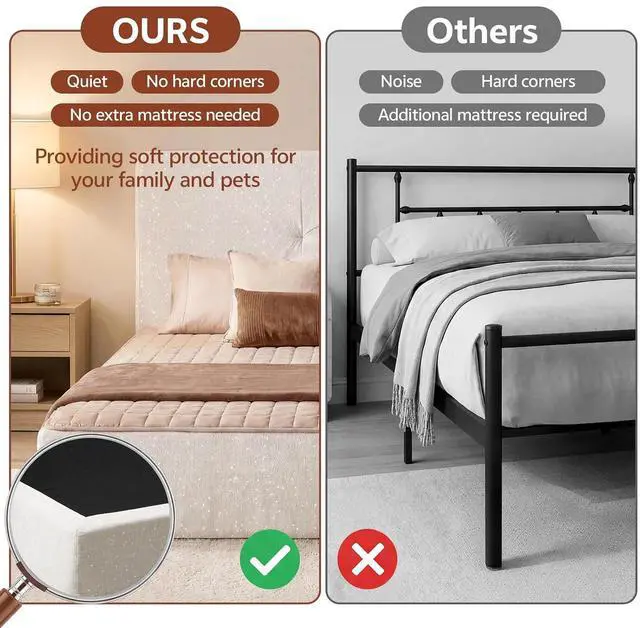 Alt view image 5 of 7 - Queen Bed Frame with Headboard, No Assembly Required Cloud Bed Frame, All Sponge Cushioned Upholstered Platform Bed Frame with Anti-Collision Soft Rounded Corners, No Box Spring Needed