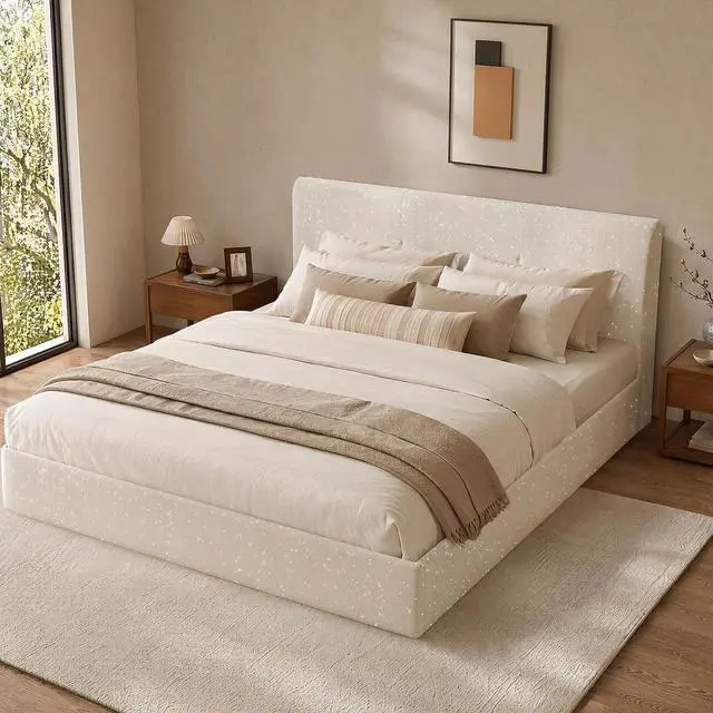 Alt view image 3 of 7 - Queen Bed Frame with Headboard, No Assembly Required Cloud Bed Frame, All Sponge Cushioned Upholstered Platform Bed Frame with Anti-Collision Soft Rounded Corners, No Box Spring Needed