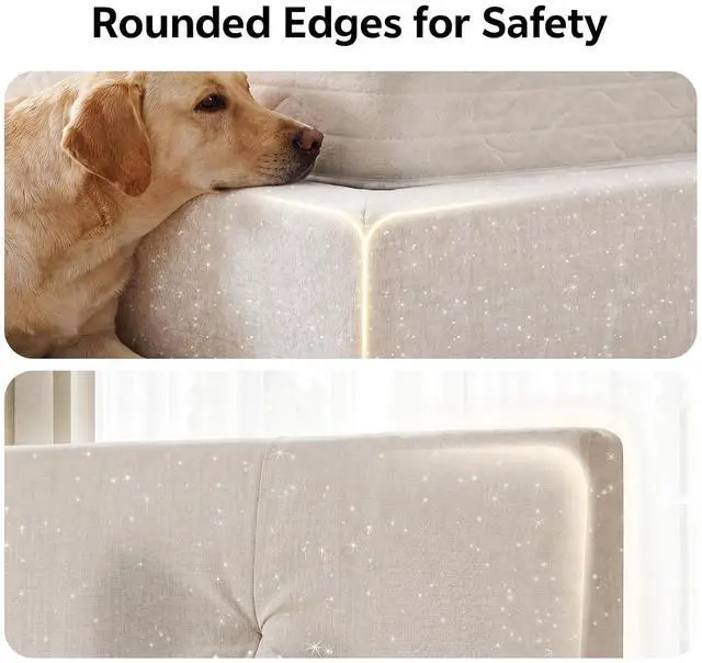 Alt view image 7 of 7 - Queen Bed Frame with Headboard, No Assembly Required Cloud Bed Frame, All Sponge Cushioned Upholstered Platform Bed Frame with Anti-Collision Soft Rounded Corners, No Box Spring Needed