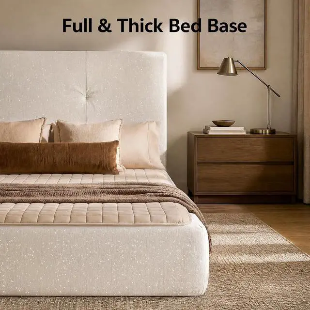 Alt view image 7 of 7 - Full Size Bed Frame with Headboard, No Assembly Required Cloud Bed Frame, All Sponge Cushioned Upholstered Platform Bed Frame with Anti-Collision Soft Rounded Corners, No Box Spring Needed