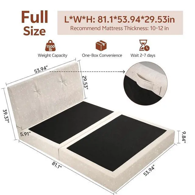 Alt view image 2 of 7 - Full Size Bed Frame with Headboard, No Assembly Required Cloud Bed Frame, All Sponge Cushioned Upholstered Platform Bed Frame with Anti-Collision Soft Rounded Corners, No Box Spring Needed