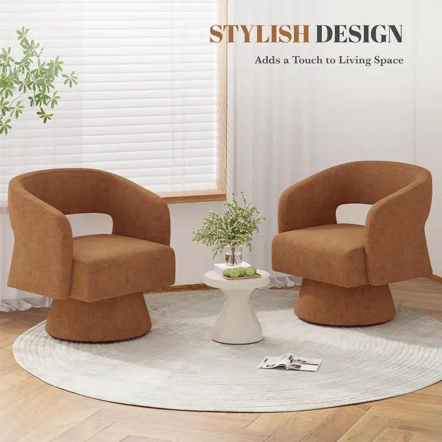 Alt view image 7 of 7 - Swivel Barrel Accent Chair,Oversized Chenille Upholstered Round Swivel Chair,Modern Luxury 360 Degree Living Room Vanity Chair for Bedroom Office,Browm Chenille,4PCS