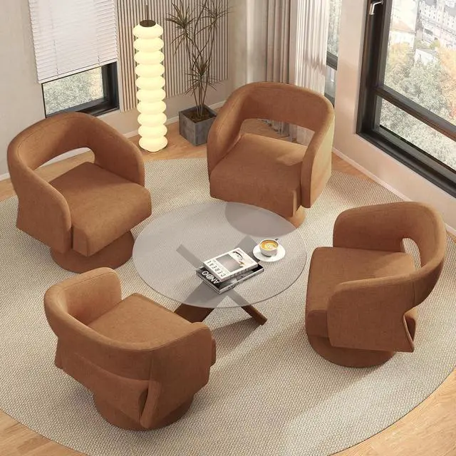 Main image of Swivel Barrel Accent Chair,Oversized Chenille Upholstered Round Swivel Chair,Modern Luxury 360 Degree Living Room Vanity Chair for Bedroom Office,Browm Chenille,4PCS