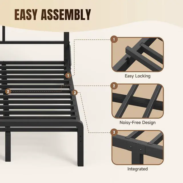 Alt view image 6 of 6 - King Size Bed Frame with 49.2-Inch LED High Headboard and 2-Tier Storage, Metal Platform Bed, Black
