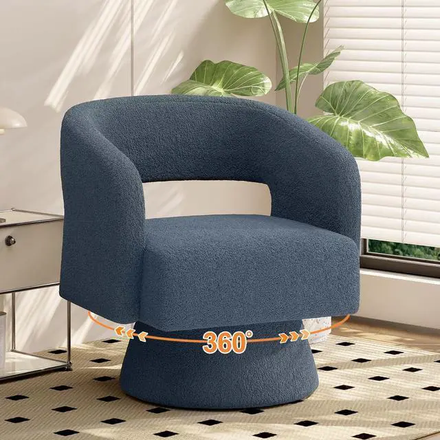 Main image of Swivel Barrel Accent Chair,Oversized Teddy Upholstered Round Swivel Chair,Modern Luxury 360 Degree Living Room Vanity Chair for Bedroom Office,Blue,1PCS