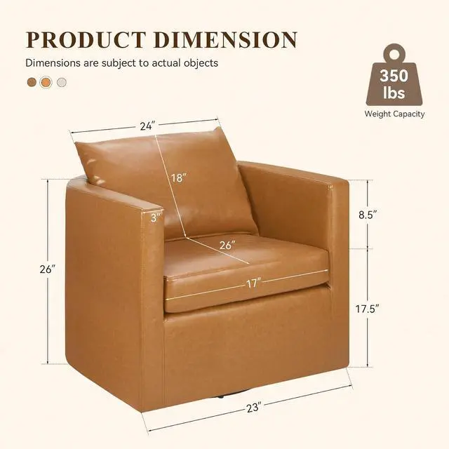 Alt view image 2 of 6 - PU Leather Swivel Accent Chairs, Upholstered Mid Century Barrel Armchair for Living Room, Bedroom