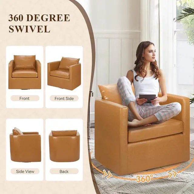 Alt view image 4 of 6 - PU Leather Swivel Accent Chairs, Upholstered Mid Century Barrel Armchair for Living Room, Bedroom
