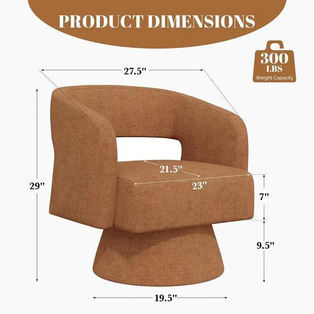 Alt view image 2 of 7 - Swivel Barrel Accent Chair,Oversized Chenille Upholstered Round Swivel Chair,Modern Luxury 360 Degree Living Room Vanity Chair for Bedroom Office,Browm Chenille,4PCS