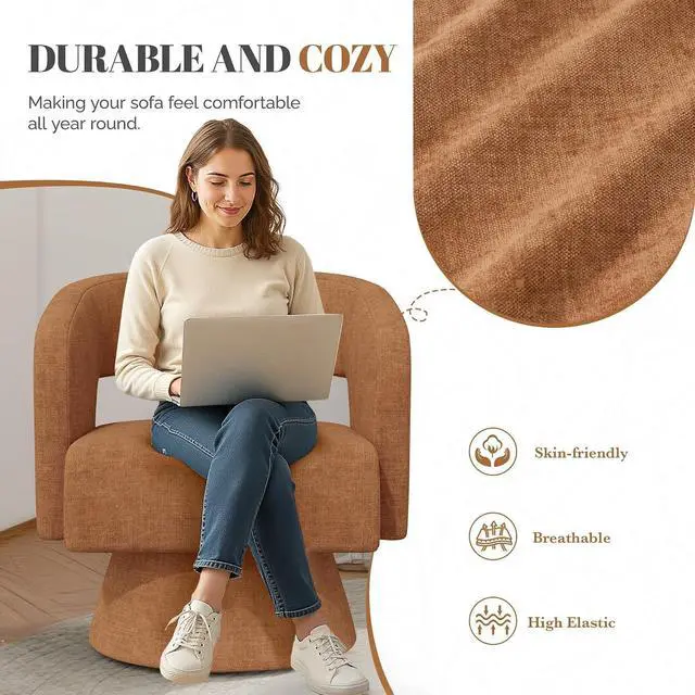 Alt view image 4 of 7 - Swivel Barrel Accent Chair,Oversized Chenille Upholstered Round Swivel Chair,Modern Luxury 360 Degree Living Room Vanity Chair for Bedroom Office,Browm Chenille,4PCS