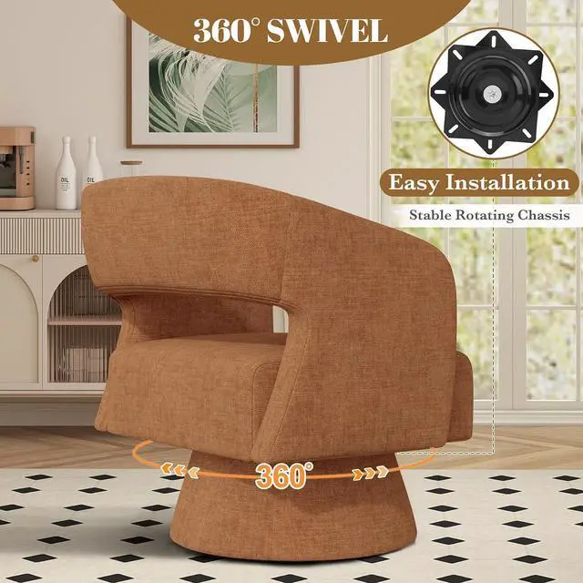 Alt view image 5 of 7 - Swivel Barrel Accent Chair,Oversized Chenille Upholstered Round Swivel Chair,Modern Luxury 360 Degree Living Room Vanity Chair for Bedroom Office,Browm Chenille,4PCS
