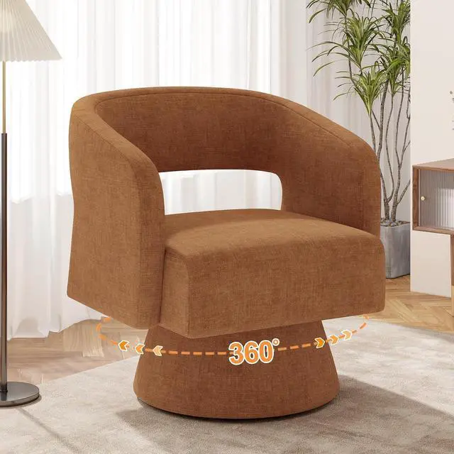 Alt view image 6 of 7 - Swivel Barrel Accent Chair,Oversized Chenille Upholstered Round Swivel Chair,Modern Luxury 360 Degree Living Room Vanity Chair for Bedroom Office,Browm Chenille,4PCS