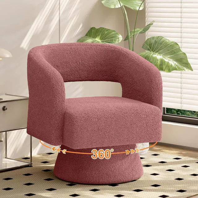 Main image of Swivel Barrel Accent Chair,Oversized Teddy Upholstered Round Swivel Chair,Modern Luxury 360 Degree Living Room Vanity Chair for Bedroom Office,Pink,1PCS