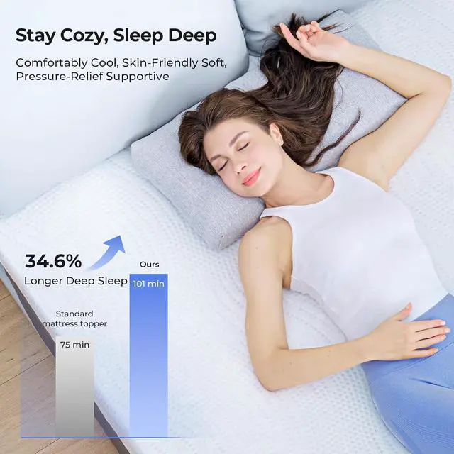 Alt view image 3 of 7 - Cooling Mattress Topper Full Size 2 Inch, Cooling Gel & Bamboo Charcoal Memory Foam Mattress Topper for Back Pain Relief, Firm Dual-Layer Foam Bed Pad with Removable Cover