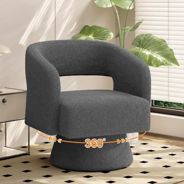 Main image of Swivel Barrel Accent Chair,Oversized Teddy Upholstered Round Swivel Chair,Modern Luxury 360 Degree Living Room Vanity Chair for Bedroom Office,Gray,1PCS