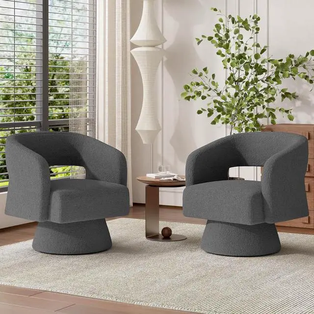Main image of Swivel Barrel Accent Chair,Oversized Teddy Upholstered Round Swivel Chair,Modern Luxury 360 Degree Living Room Vanity Chair for Bedroom Office,Gray,2PCS