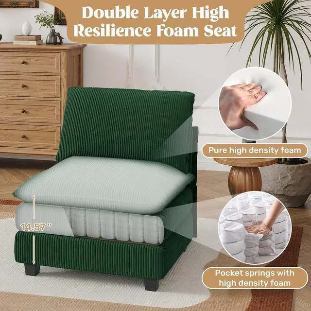Alt view image 4 of 4 - 37" Single Sofa Seat,Comfy Cloud Couch Sectional Sofa, Corduroy Sleeper Deep Seat Sofas for Living Room,Bedroom and Apartment,Green
