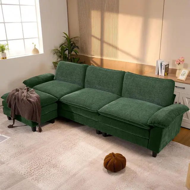Alt view image 7 of 7 - 118" Modular Sectional Sofa,Comfy Cloud Couch Sectional Sofa,4 Seat Chenille Sleeper Deep Seat Sofas for Living Room,Bedroom and Apartment,Green