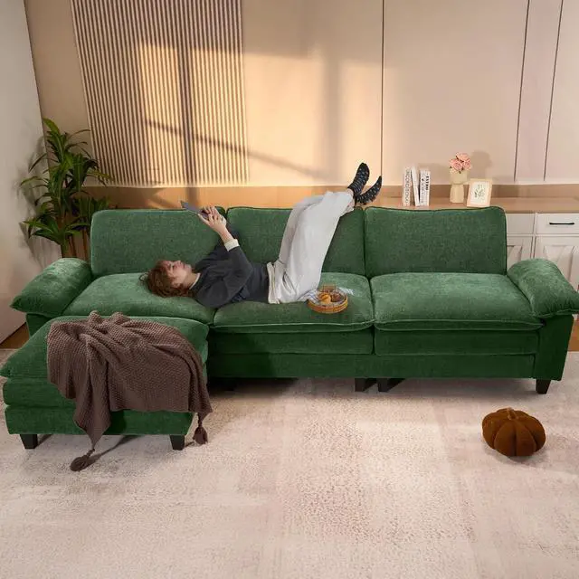 Alt view image 6 of 7 - 118" Modular Sectional Sofa,Comfy Cloud Couch Sectional Sofa,4 Seat Chenille Sleeper Deep Seat Sofas for Living Room,Bedroom and Apartment,Green