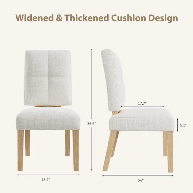 Alt view image 2 of 6 - Wooden Dining Chairs Set of 4, Linen Fabric & Cloud-Soft Cushion Dining Chairs, Sturdy Wood Legs & Reinforced Structure for Kitchen, Living Room, Restaurant, Easy Assembly, Beige